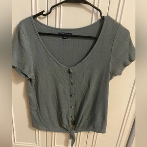 American eagle outfitters light green button down crop top with tie